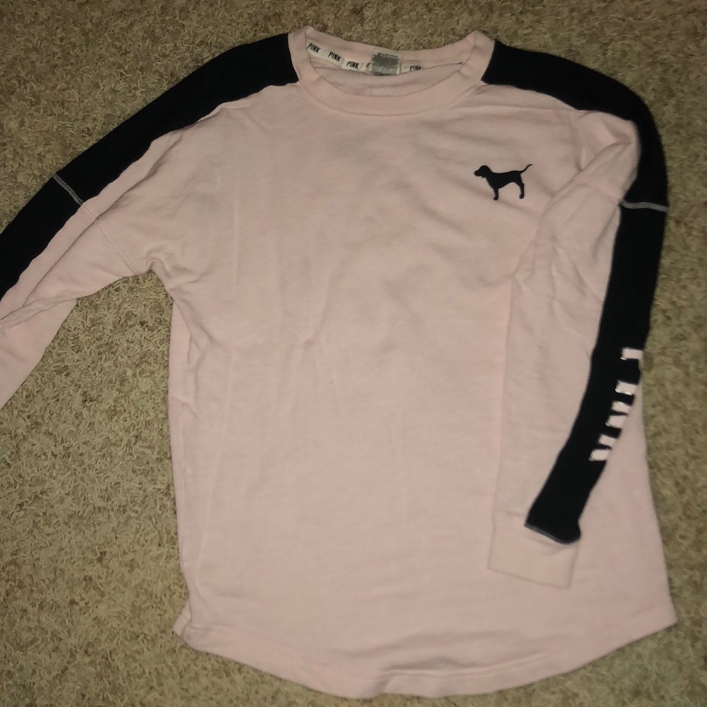 PINK pull over with black stripes on sleeves